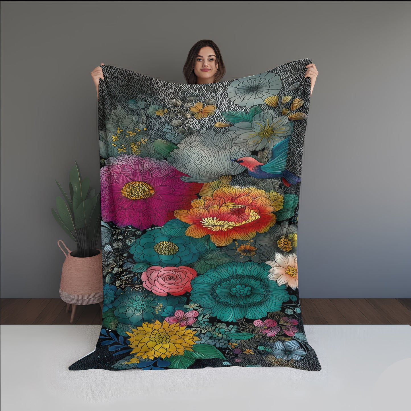 Digital Leaf Abstract And Pattern dual-sided blanket, featuring modern stitched patterns and soft, reversible micro-fiber fabric.