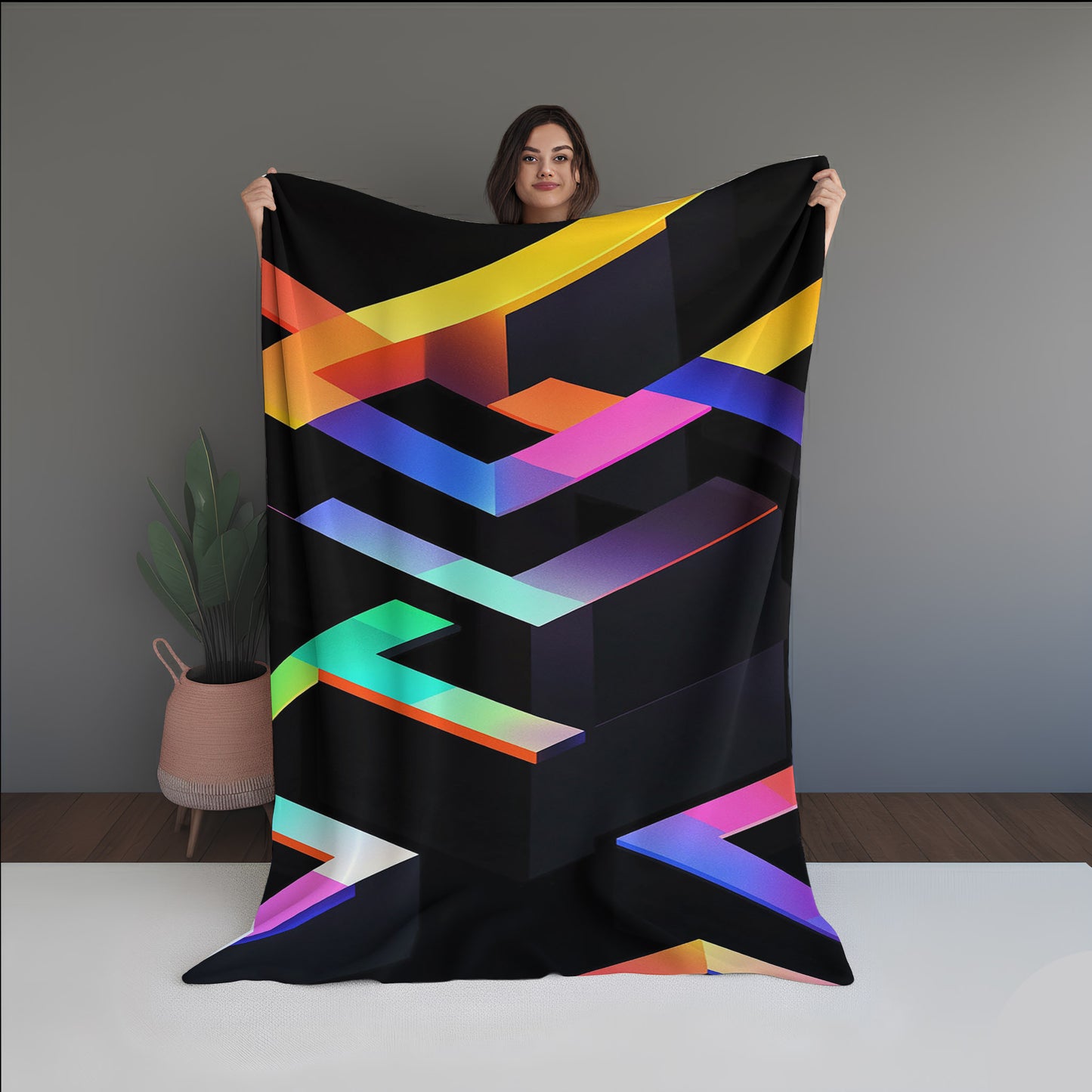 Ember Fog Abstract And Pattern Doormats dual-sided blanket, featuring modern stitched patterns and soft, reversible micro-fiber fabric.