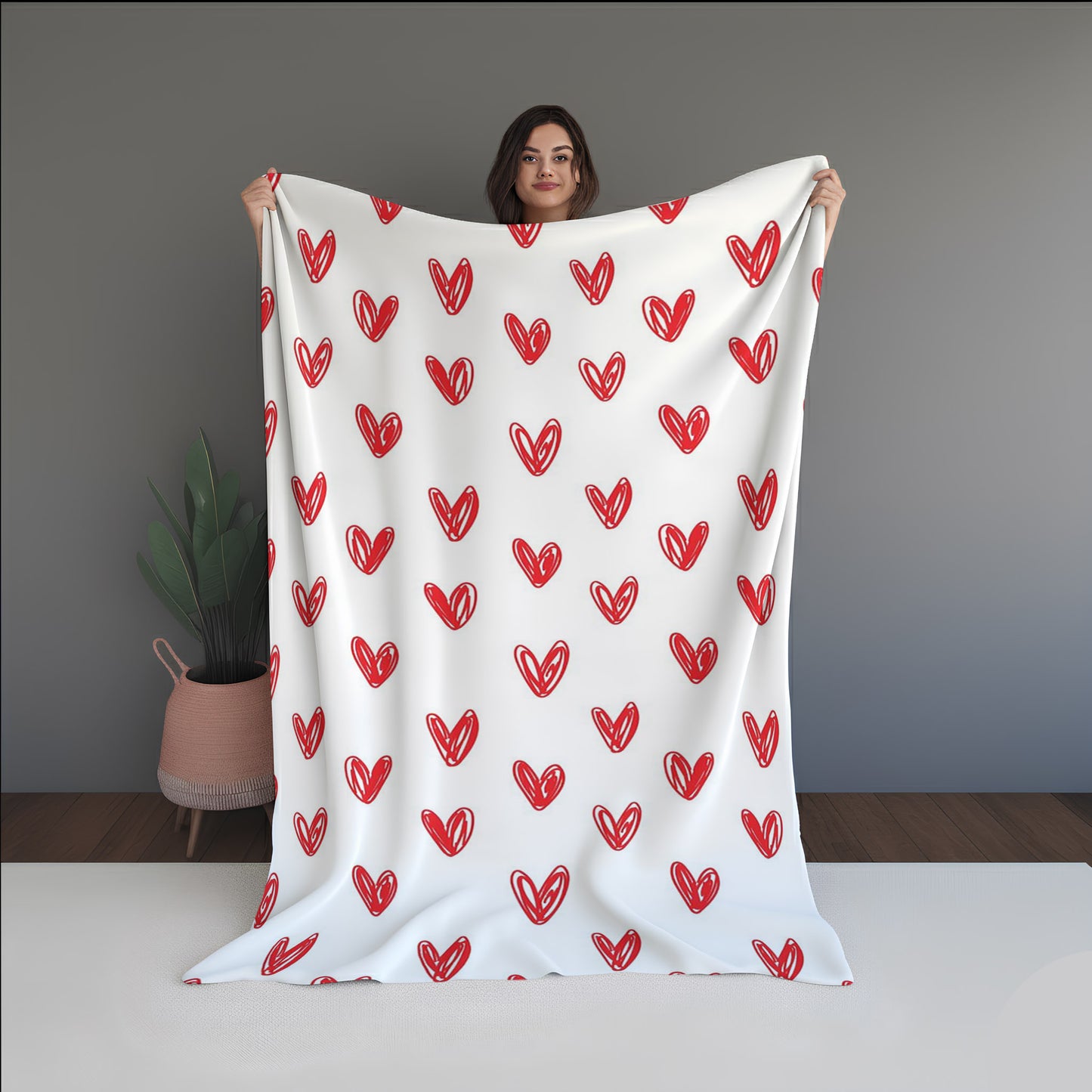 Love Red Abstract And Pattern Doormats dual-sided blanket, featuring modern stitched patterns and soft, reversible micro-fiber fabric.