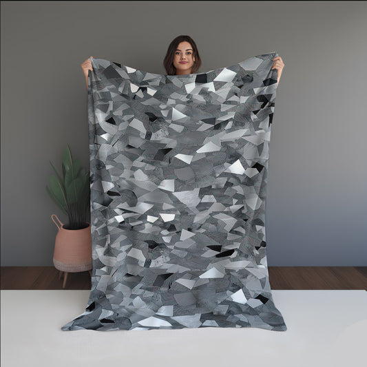 Ash Frost Abstract And Pattern dual-sided blanket, featuring modern stitched patterns and soft, reversible micro-fiber fabric.
