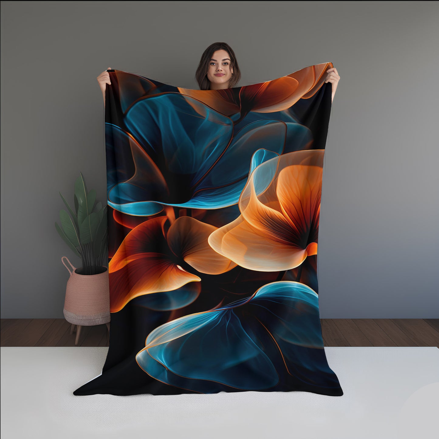 Botanical Fracture Abstract And Pattern dual-sided blanket, featuring modern stitched patterns and soft, reversible micro-fiber fabric.