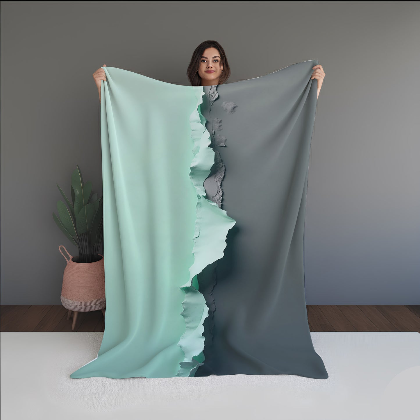 Celestial Moss Abstract And Pattern dual-sided blanket, featuring modern stitched patterns and soft, reversible micro-fiber fabric.