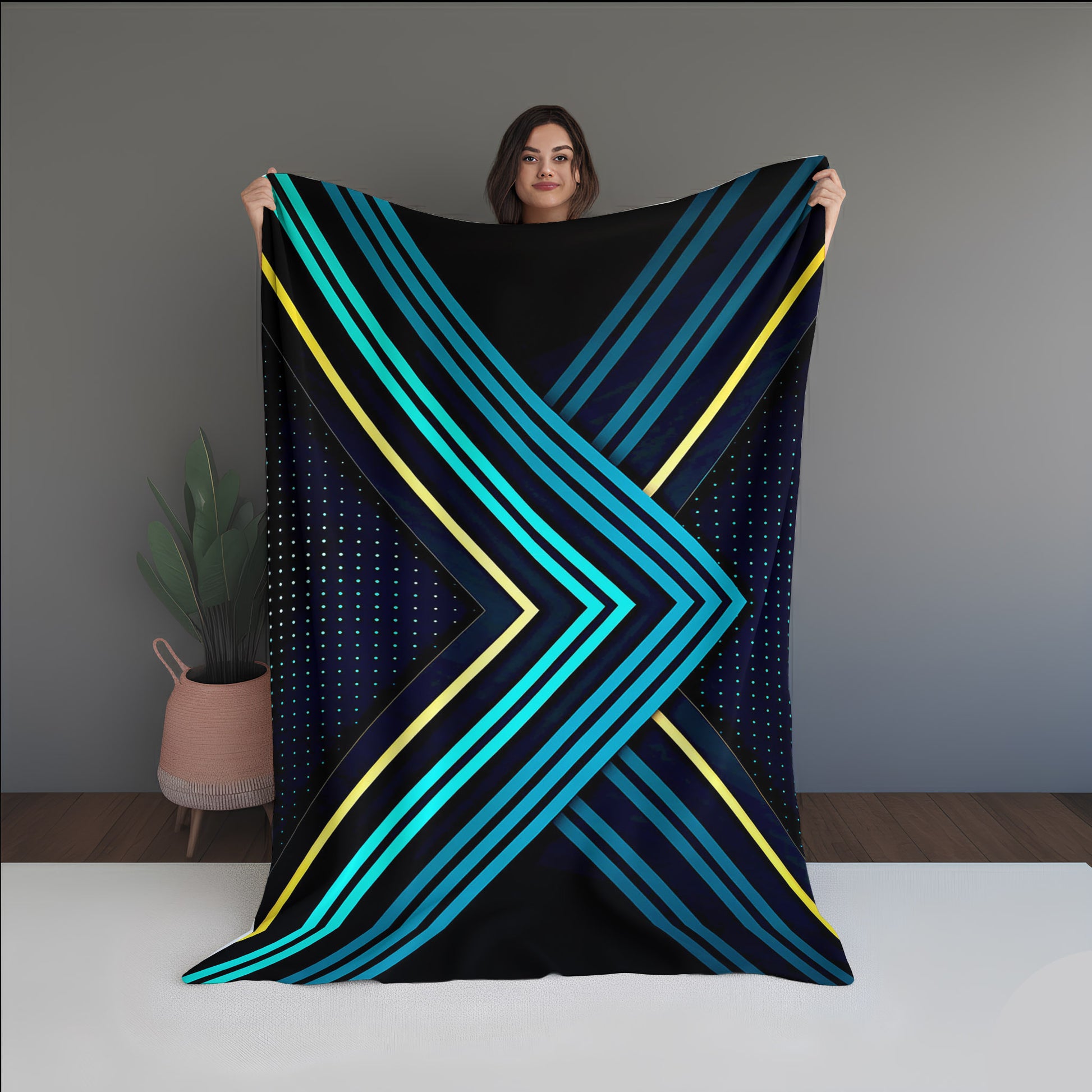 Crystal Cloud Abstract And Pattern dual-sided blanket, featuring modern stitched patterns and soft, reversible micro-fiber fabric.