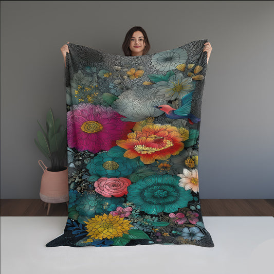 Digital Leaf Abstract And Pattern dual-sided blanket, featuring modern stitched patterns and soft, reversible micro-fiber fabric.