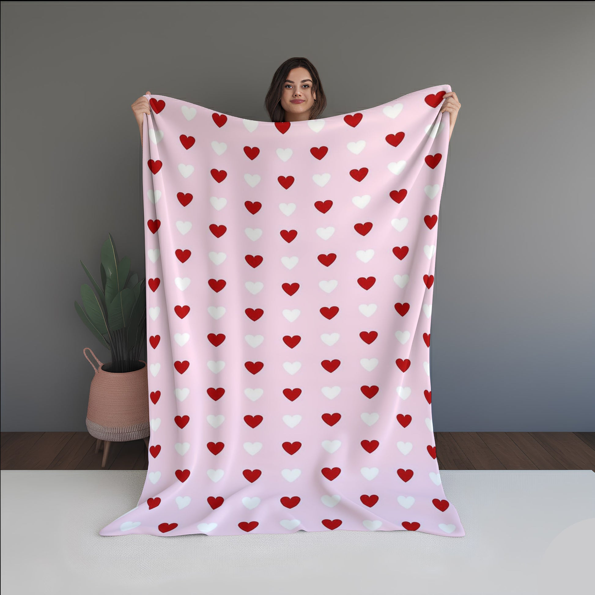Love Red And White Abstract And Pattern Doormats dual-sided blanket, featuring modern stitched patterns and soft, reversible micro-fiber fabric.