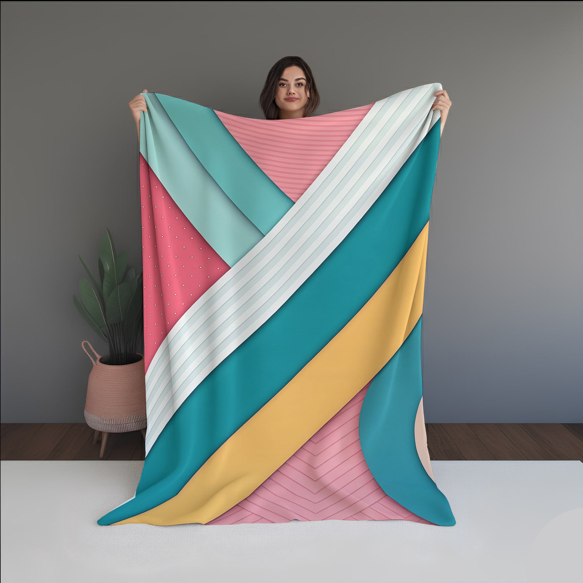 Organic Mist Abstract And Pattern Doormats dual-sided blanket, featuring modern stitched patterns and soft, reversible micro-fiber fabric.