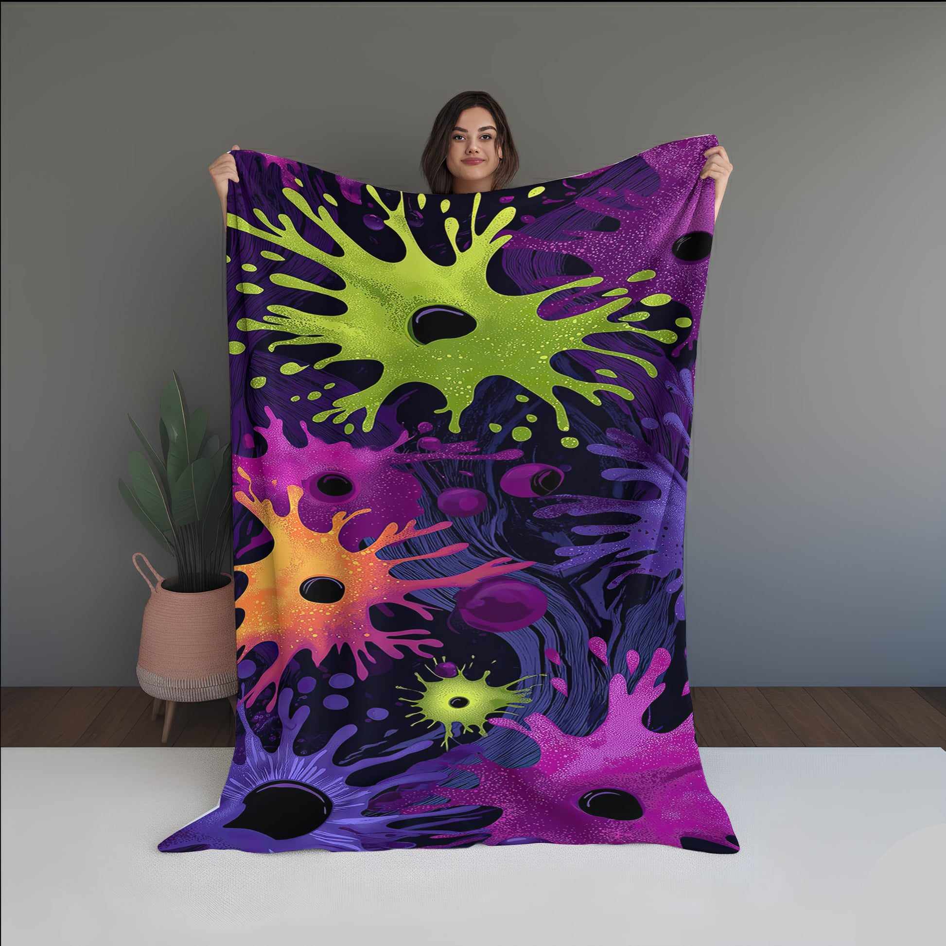 Radiant Scatter Abstract And Pattern Doormats dual-sided blanket, featuring modern stitched patterns and soft, reversible micro-fiber fabric.