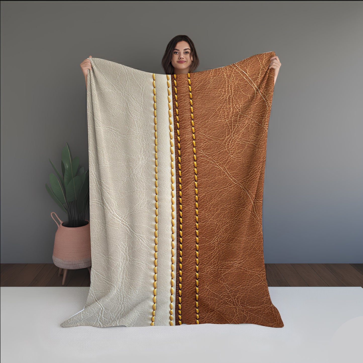 Raw Bloom Abstract And Pattern Doormats dual-sided blanket, featuring modern stitched patterns and soft, reversible micro-fiber fabric.